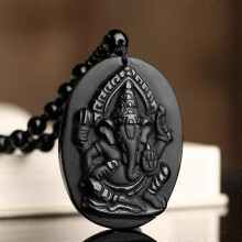 Wealth Ganesha Necklace Animal Elephant God Obsidian Blessing Lucky Religious Beads Neck