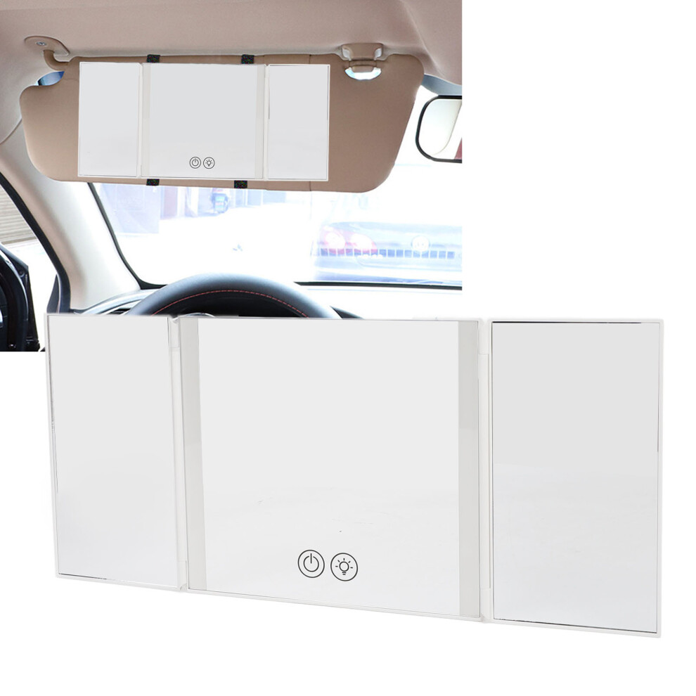 Triple Fold Car Sun Visor Vanity Mirror Foldable Car Sun Visor Makeup Mirror Car Sun Visor Vanity Mirror With Led For Most Car Light 4991313450070