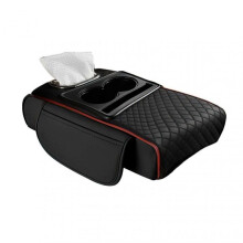 (Black and Red) Universal Car Armrest Pillow Cushion, Memory Foam with Cup & Phone Holder, Auto Center Console Booster for Most Cars