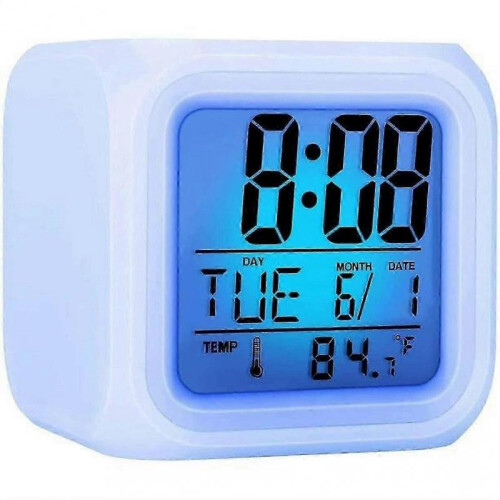 Digital Alarm Clock Glowing Cube Lcd Clock with Large Display Time / Date / Temperature Colorful Led