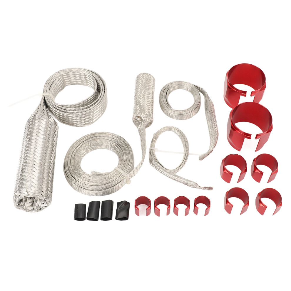 Stainless Steel Dress Up Hose Cover Kit Universal Radiator Hose Sleeving Set Extreme Heat Resistant For Vehicle Red 7651313471129