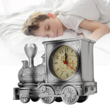 Train Model Alarm Clock Table Vintage Desk Time Clock Metal Train Art Desktop Decoration for Children Bedroom Silver