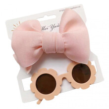 (Apricot Pink)Baby Headbands Sunglasses Set Soft Elastic Baby Girl Bow Headbands with Shades Set for Newborns Infants Toddlers