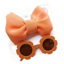 (Orange)Baby Headbands Sunglasses Set Soft Elastic Baby Girl Bow Headbands with Shades Set for Newborns Infants Toddlers