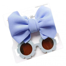 (Blue)Baby Headbands Sunglasses Set Soft Elastic Baby Girl Bow Headbands with Shades Set for Newborns Infants Toddlers