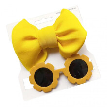 (Yellow)Baby Headbands Sunglasses Set Soft Elastic Baby Girl Bow Headbands with Shades Set for Newborns Infants Toddlers