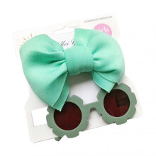 (Green)Baby Headbands Sunglasses Set Soft Elastic Baby Girl Bow Headbands with Shades Set for Newborns Infants Toddlers