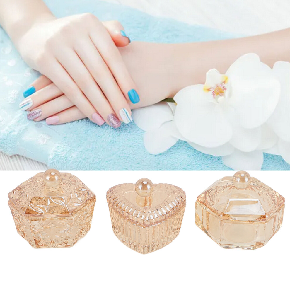 3pcs Nail Dampen Dish Cup for Nail Art Glass Nail Monomer Dish Holder with Lid for Nail Acrylic Liquid Powder Champagne Color