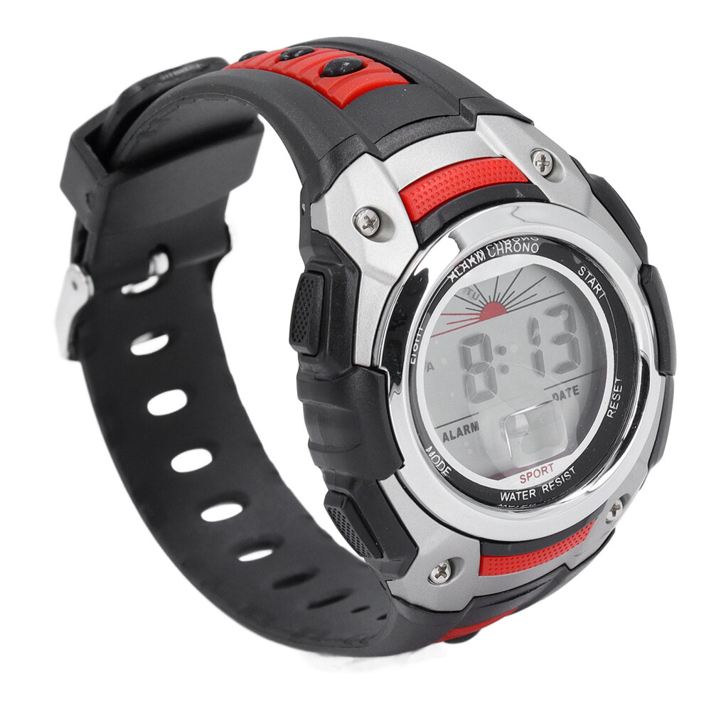 50M Waterproof Men Women Digital Watch Led Night Light Stopwatch Calendar Alarm 12/24H Rubber Band Shockproof Watch Black Red Black,Red 9441313481413