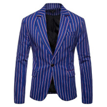 (M, Blue) Mens Striped Wedding Party Slim Fit Casual Suit Jacket