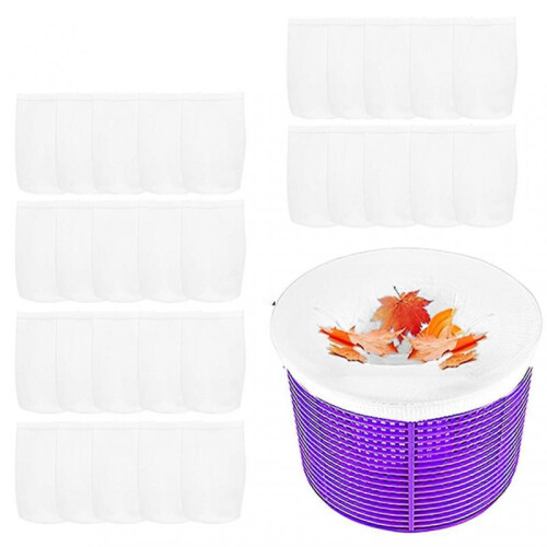 (30PCS,White)Pool Skimmer Basket Filter Socks Pool Elastic Fine Mesh Filter Socks for Most Pool Skimmer Baskets