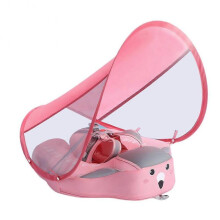 (Pink) Premium Smart Swim Trainers with Sun Canopy No Inflation Leakproof Baby Swim Rings