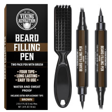 Viking Revolution Beard Pen 2 Pack Brown Beard Pencil Filler for Men Lapiz para Barba de Hombre Beard Filler for Men Water