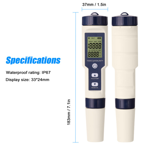 5 in 1 Professional Multi-parameter Combo Testing Meter PH/EC/TDS/Salinity/Thermometer Digital Multi-Function Tester Water Quality Tester 1
