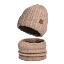 (Two, Kaki) Men's Knitted Hat Scarf Gloves Three-Piece Set Comfy Keep Warm Cold-proof Beanie for Winter Daily Wear