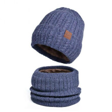 (Two, deep cerulean) Men's Knitted Hat Scarf Gloves Three-Piece Set Comfy Keep Warm Cold-proof Beanie for Winter Daily Wear