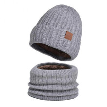 (Two, Light Gray) Men's Knitted Hat Scarf Gloves Three-Piece Set Comfy Keep Warm Cold-proof Beanie for Winter Daily Wear