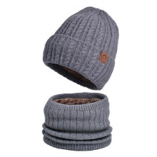 (Two, Dark Grey) Men's Knitted Hat Scarf Gloves Three-Piece Set Comfy Keep Warm Cold-proof Beanie for Winter Daily Wear