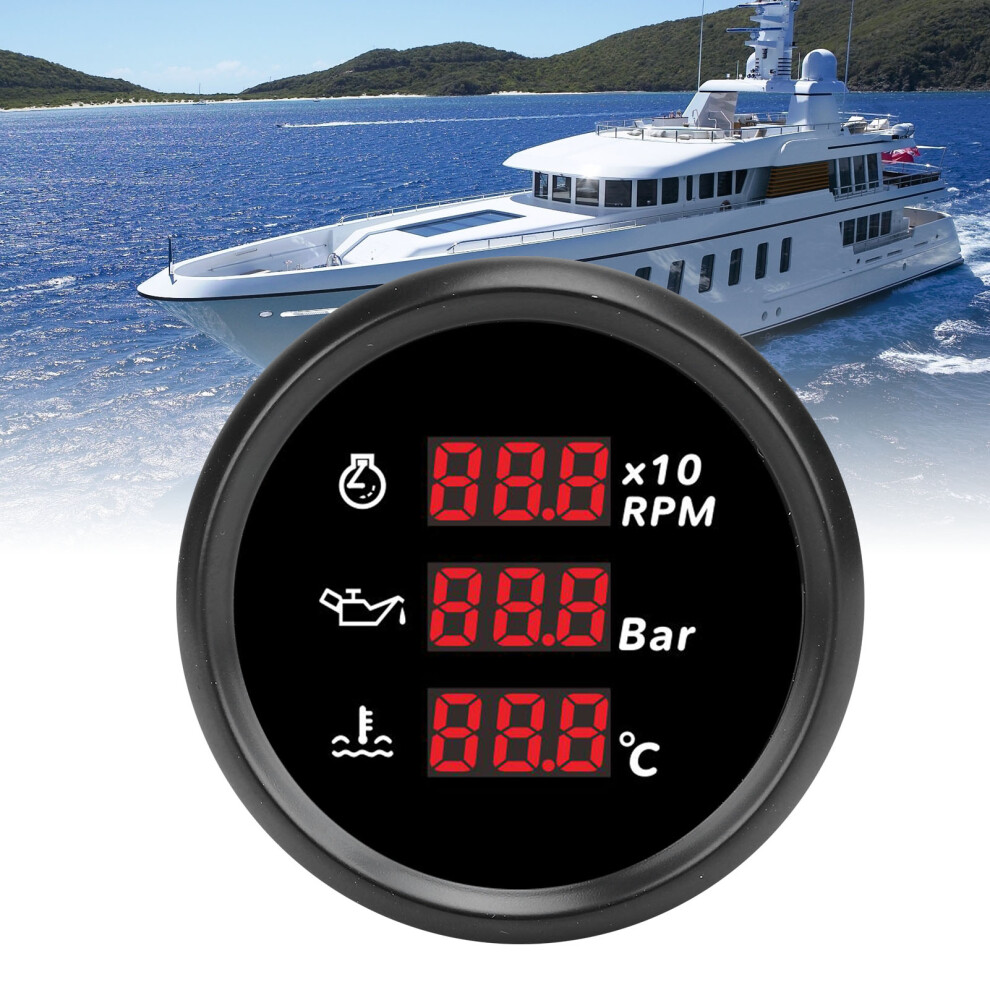 52Mm Digital Oil Pressure Water Temp Gauge With Backlight 3 In 1 Led Display Tachometer For Boat Yacht Rv Truck Motorcycle 810Â00325 Black 8471313501218