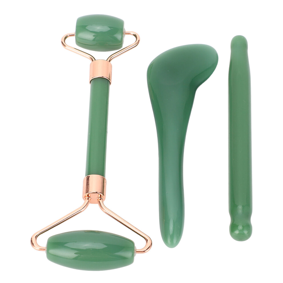 Green Jadestone Roller For Face Dual Head Roller Manual Facial Skin Massager Scraping Board Set For Aging Wrinkles Puffiness