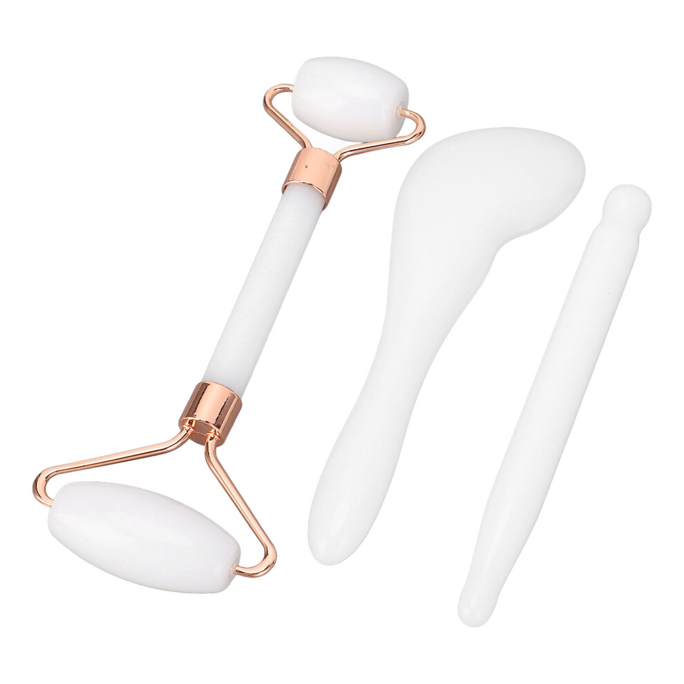 White Jadestone Roller For Face Dual Head Roller Manual Facial Skin Massager Scraping Board Set For Aging Wrinkles Puffiness