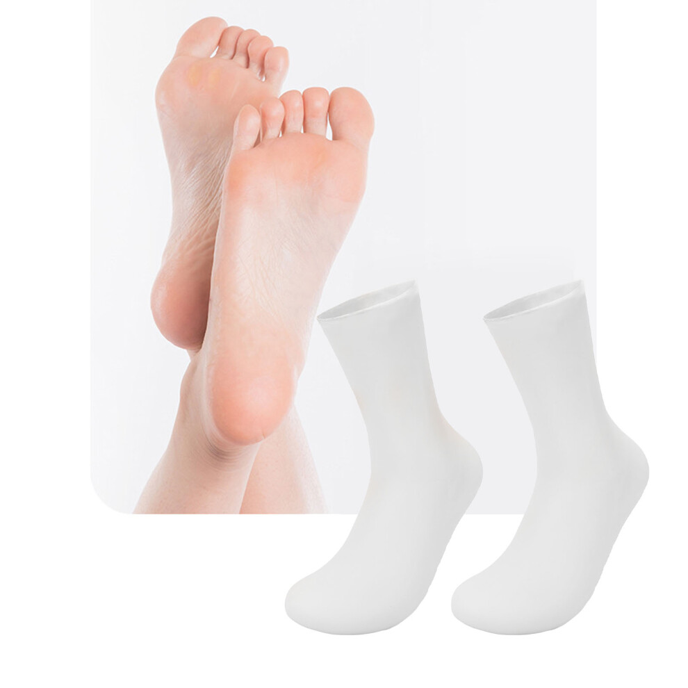 White Pair Of Silicone Moisturizing Socks Ankle Length Dry Cracked Feet Hydrating Spa Socks For Women Men L