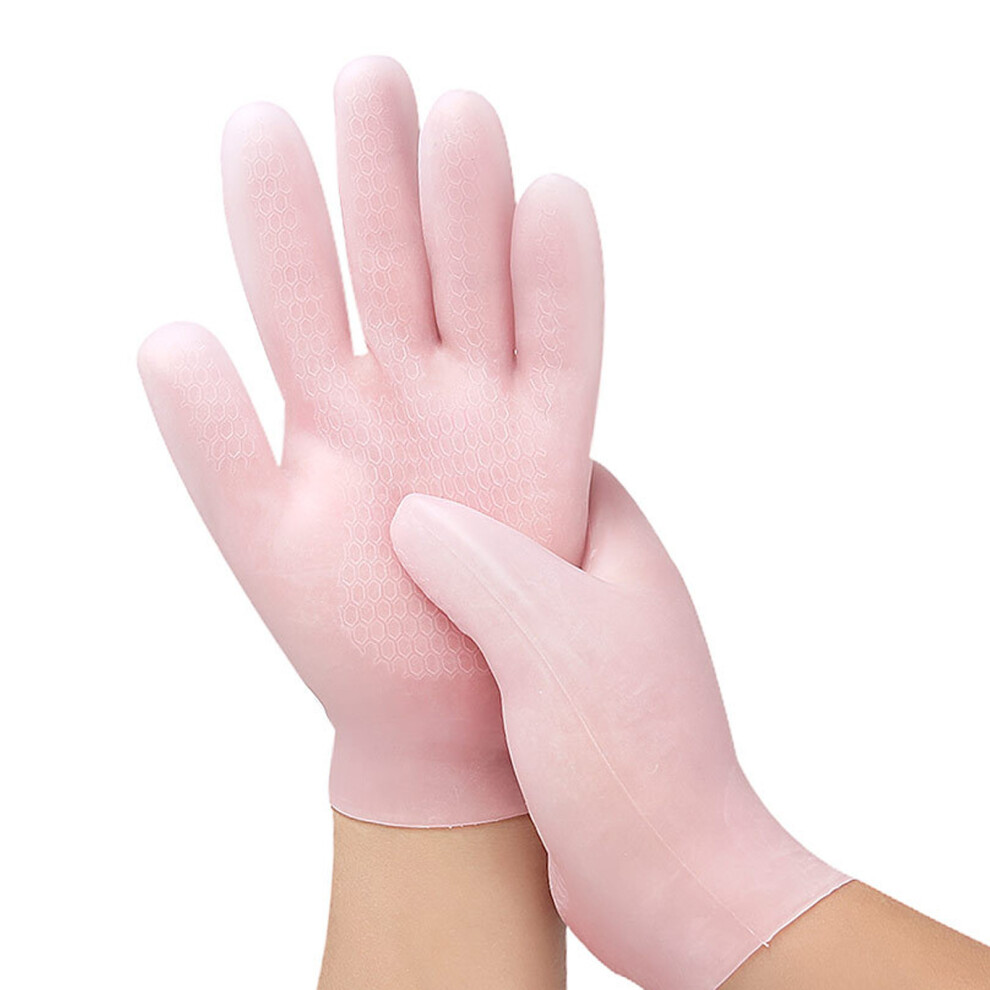 Pink 2 Pairs Moisturizing Silicone Gloves Elastic Hand Cover Spa Gel Hydrating Gloves For Dry Cracked Skin