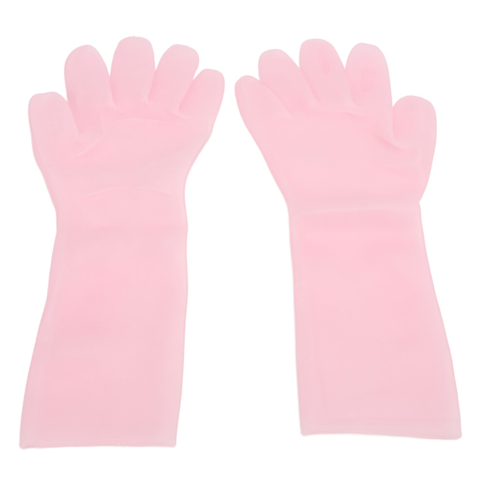 Silicone Moisturizing Gloves Lengthened Elastic Washable Hydrating Hand Mask for Dry Cracked Skin Pink