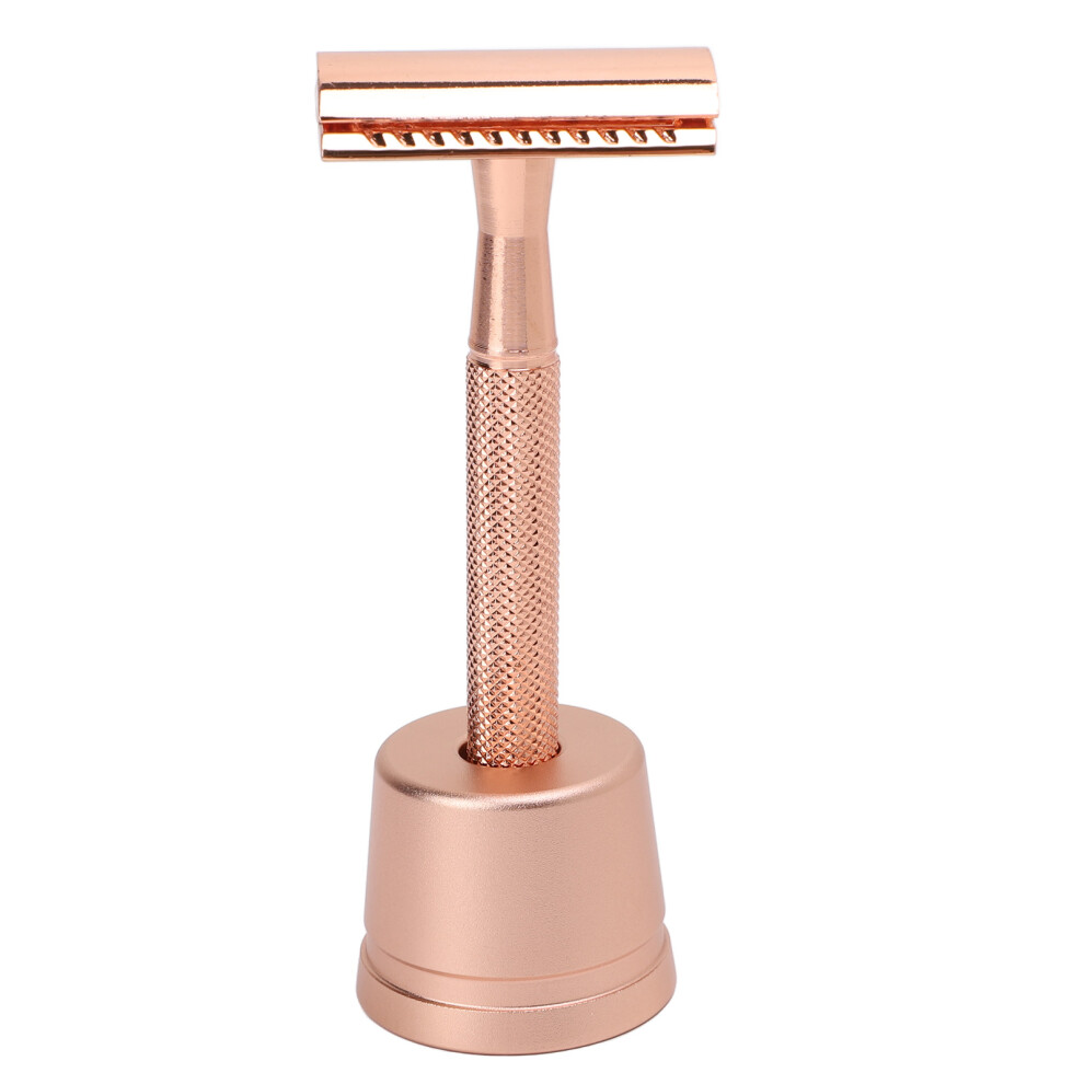 Double Edge Shaving Kit with Stand Blades Precise Grooming Metal Non Slip Handle Retro Manual Shaving Kit Rose Gold-image-OPC-PHQ8XPC-NEW