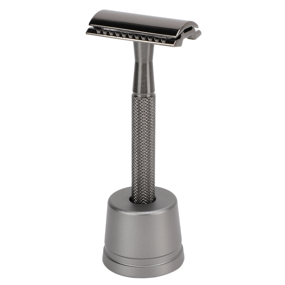 Double Edge Shaving Kit with Stand Blades Precise Grooming Metal Non Slip Handle Retro Manual Shaving Kit Black-image-OPC-PHQ8XQ2-NEW