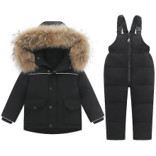 (110, BLACK) Kids Winter Puffer Jacket And Snow Pants 2-piece Snowsuit Skisuit Set