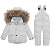 (90, WHITE) Kids Winter Puffer Jacket And Snow Pants 2-piece Snowsuit Skisuit Set