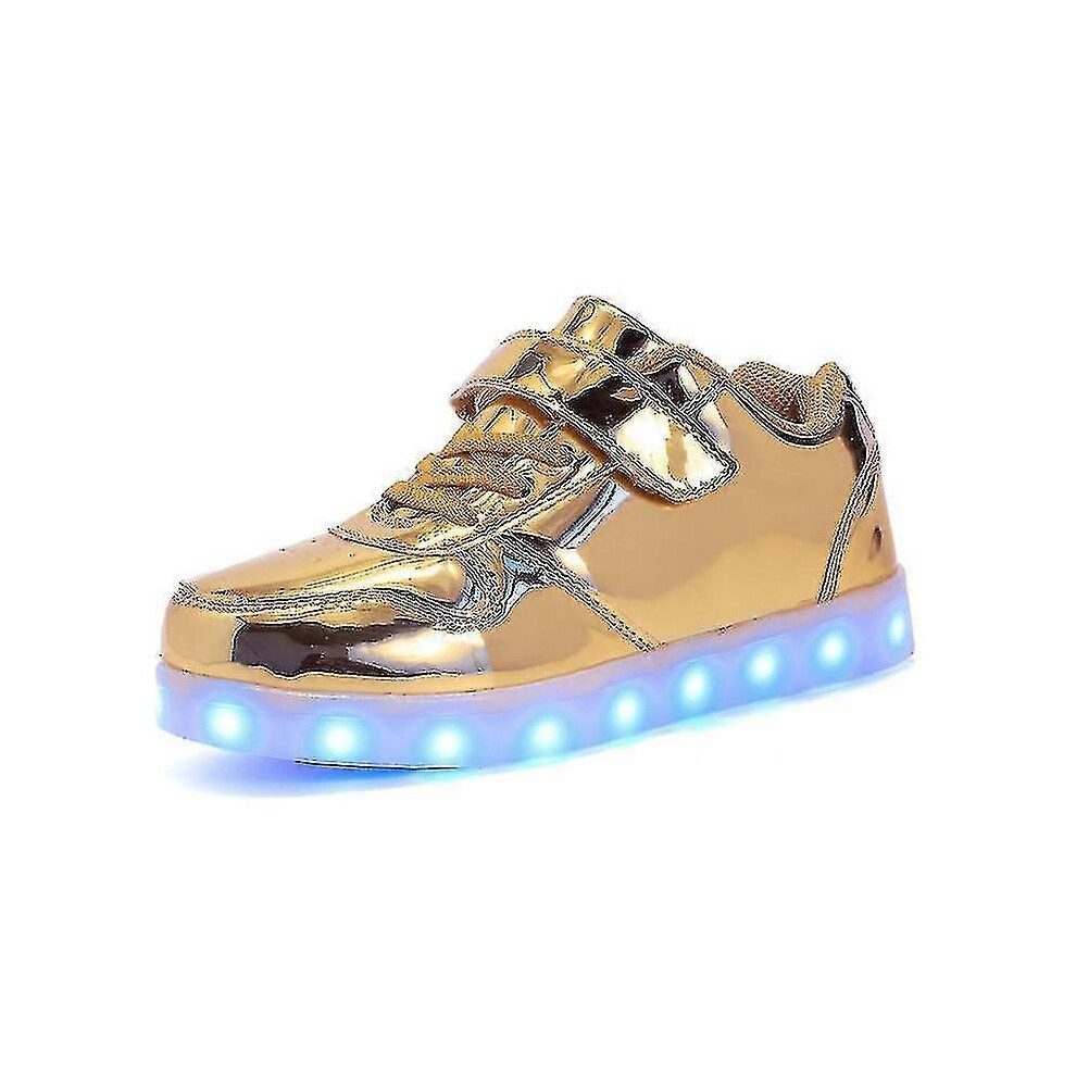 (27,Gold)Kids Shoes Boys Led Light Up Shoes Childrens Sports Running Shoes