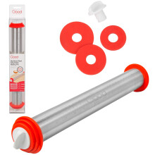 Pin du rouleau a patisserie extra reglable avec anneaux d'epaisseur - Rouleau de pate franais en acier inoxydable avec un baril de 17 ""et 3 anne