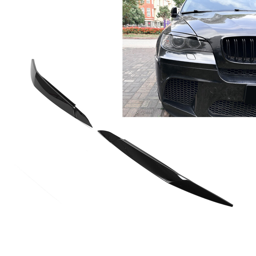 1 Pair Headlight Eyebrow Decorative Trim Left Right Headlamp Eyebrow Strip Trim For X6 E71 2008 To 2014 Glossy Black 9321313523408