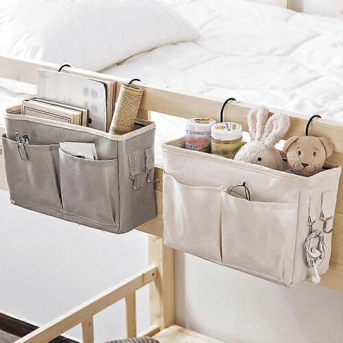 (Dark Grey)Bedside Storage Bag Hanging Organizer Bedside Caddy for Bunk Dorm Rooms Bed Rail 1
