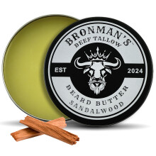 Bronmans Beef Tallow Beard Butter for Men - 4 uncje - Nawilzajacy balsam do brody z drzewa sandalowego z maslem shea - Gleboko nawilzajacy lj do
