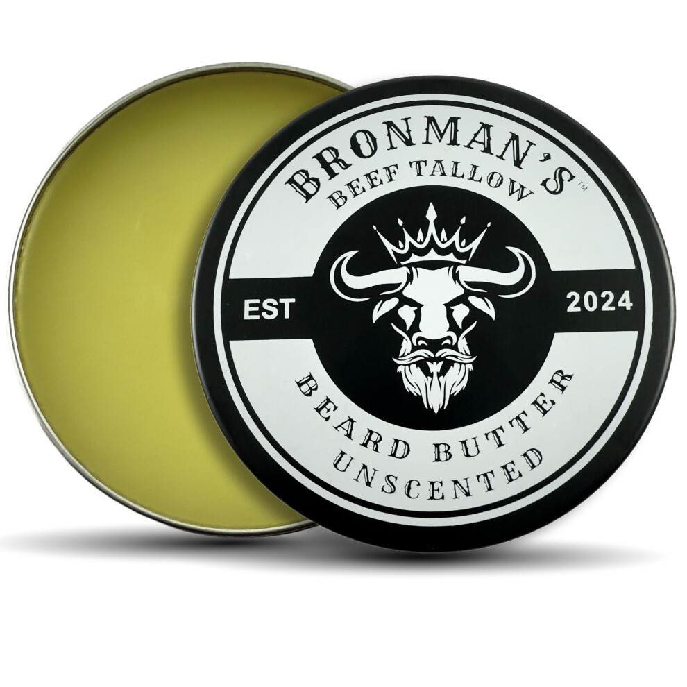 Bronmans Beef Tallow Beard Butter for Men - 4oz - Hydrating Unscented Beard Balm with Shea Butter - Deeply Moisturizing Tallow for Beard and Skin-image-OPC-PFYRP8T-NEW