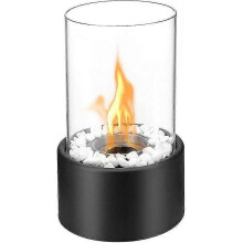 Bio Ethanol Fireplace Indoor Outdoor Camping Glass Top Burner Fire Katy Black Tabletop Round (black)