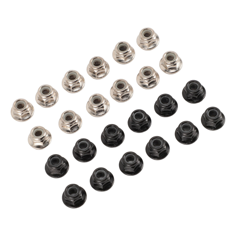 24Pcs M4 Flange Lock Nuts Professional Metal Prevents Loosening Slip Resistance Hex Flange Nuts For 1/10 Rc Car Accessories Black Silver 9351313531691