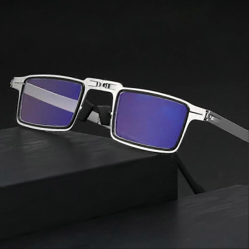 (square, 100 degrees) Men Ultra Light Titanium Material Screwless Foldable Anti-blue Reading Glasses 2