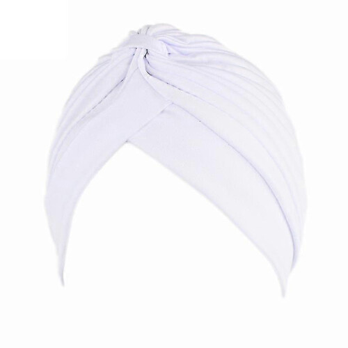 (White)Womens Solid Turban Hat Head Wrap Beanie Cap Headwear
