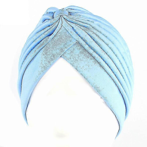 (Light Blue)Womens Solid Turban Hat Head Wrap Beanie Cap Headwear