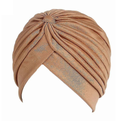 (Light Coffee)Womens Solid Turban Hat Head Wrap Beanie Cap Headwear
