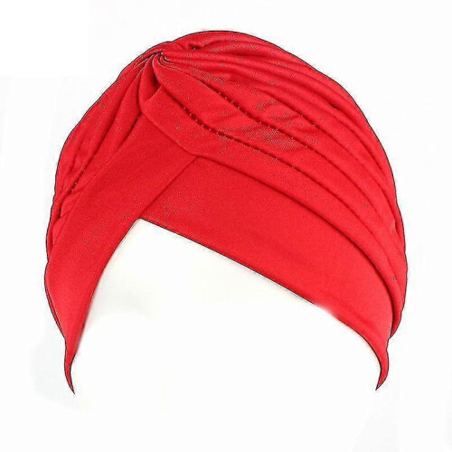 (Red)Womens Solid Turban Hat Head Wrap Beanie Cap Headwear