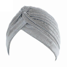 (Light Gray)Womens Solid Turban Hat Head Wrap Beanie Cap Headwear