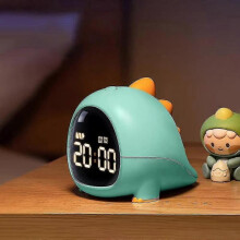 Dinosaur Kids Alarm Clock with Timer, Rechargeable Digital Alarm Clock for Kids, Kids Clock with Dual Alarm, Temperature, Snooze Function