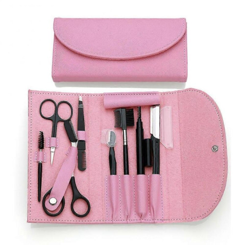 (Pink) 8 Pcs Eyebrow Shavers Set with Bag Reusable Sturdy Eye Makeup Tool for Daily Makeup