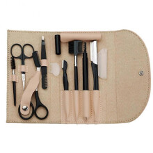 (Khaki) 8 Pcs Eyebrow Shavers Set with Bag Reusable Sturdy Eye Makeup Tool for Daily Makeup