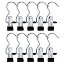 (Black) 10 Piece Heavy Duty Hanging Hooks Clips Household Storage Drying Clip for Clothes Towel Scarf